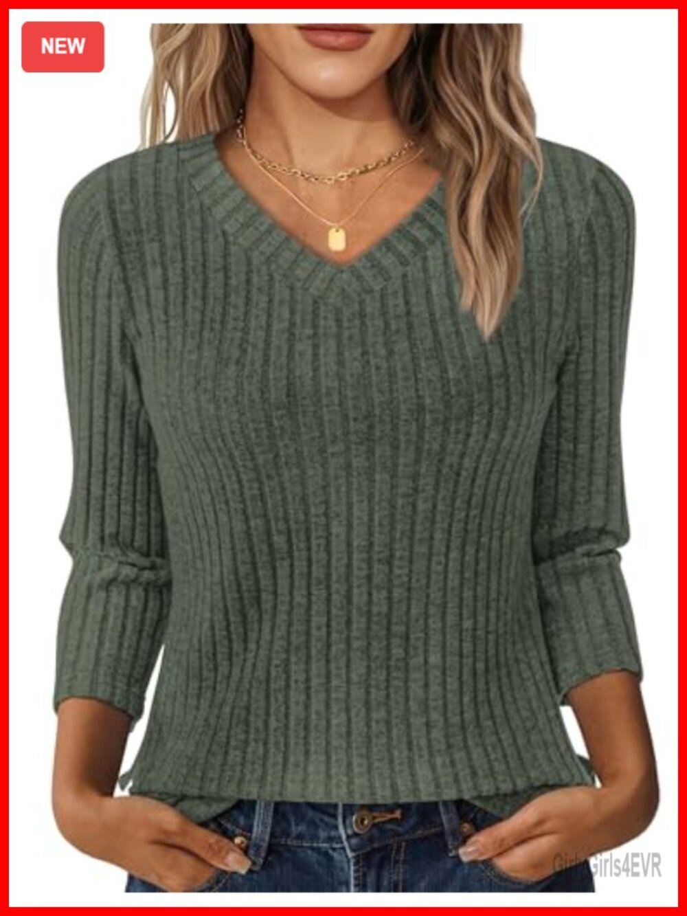 V Neck 3/4 Sleeve Tunic Sweater Women Casual Fall Lightweight Top